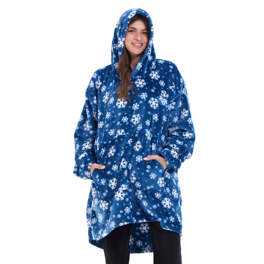 Snuggs Blanket Hoodie Blue Snowflakes