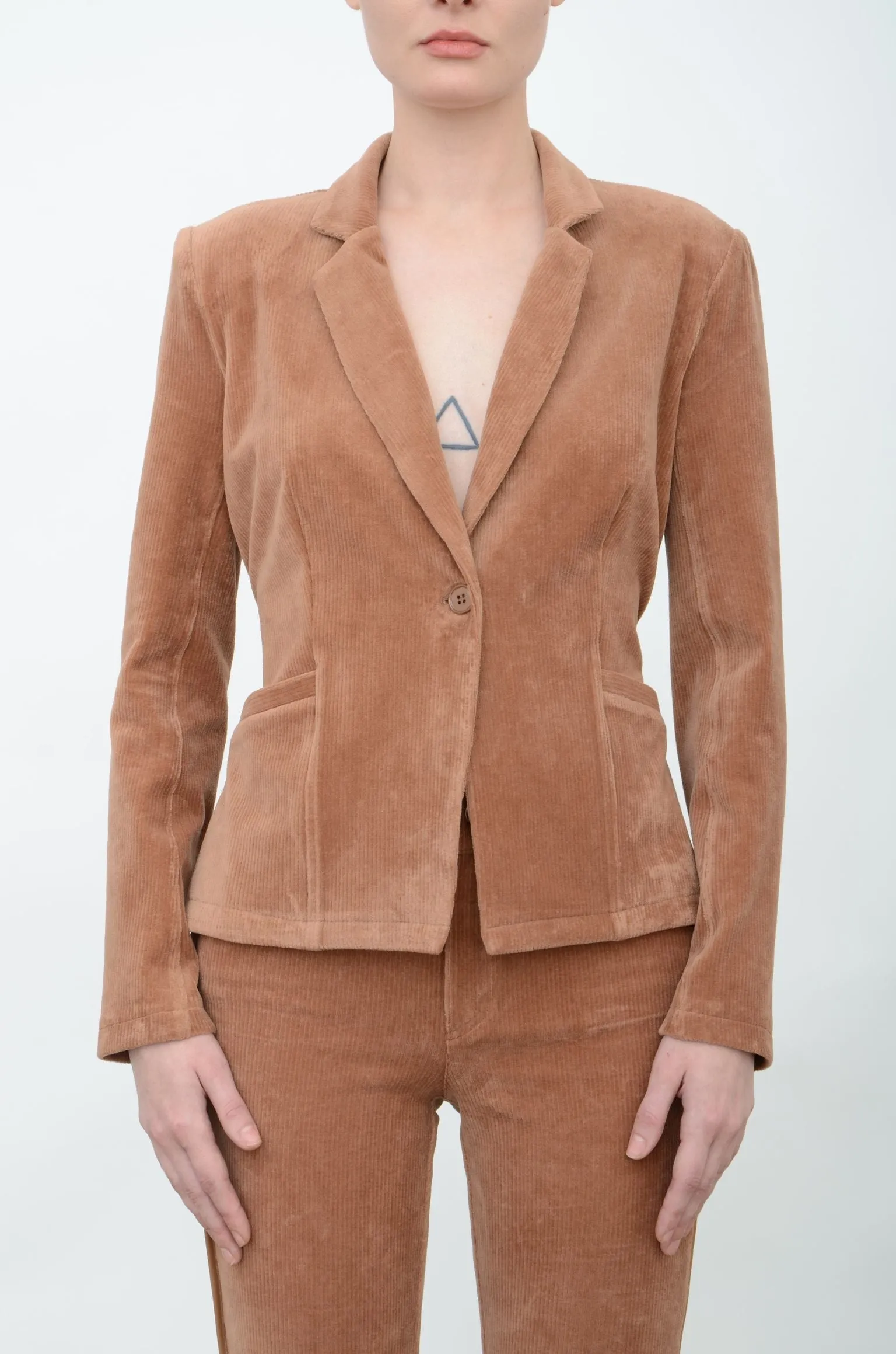 Stretch Corduroy Notched Collar Short Blazer - AMALFI  FA24