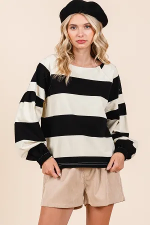 Striped Snap Shoulder Long Sleeve T-Shirt