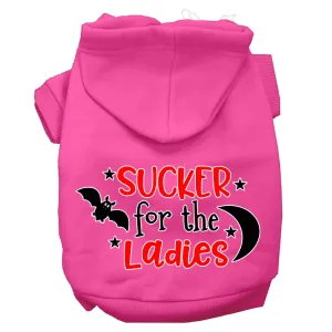 Sucker For The Ladies Screen Print Dog Hoodie Bright Pink S