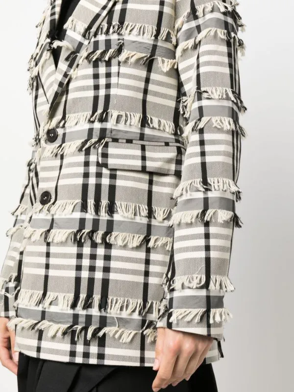 Sun Blazer - White Black Fringe Checks