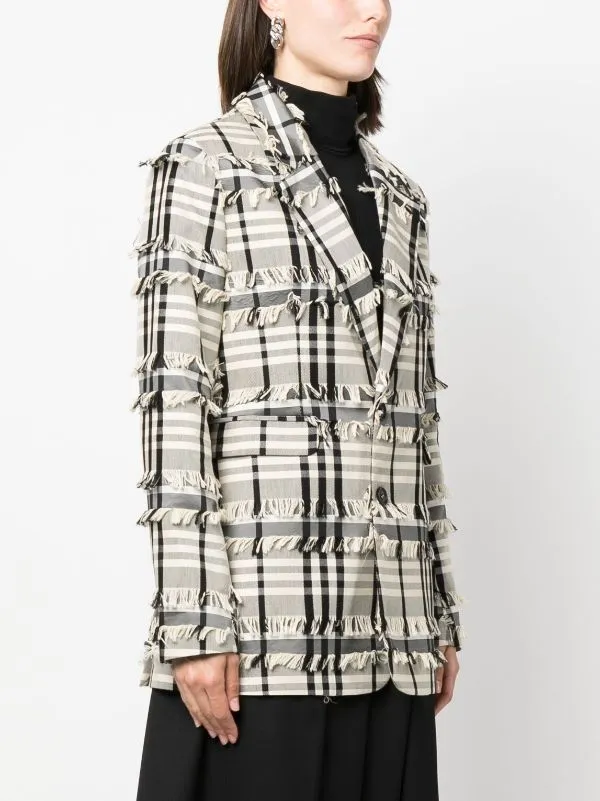 Sun Blazer - White Black Fringe Checks