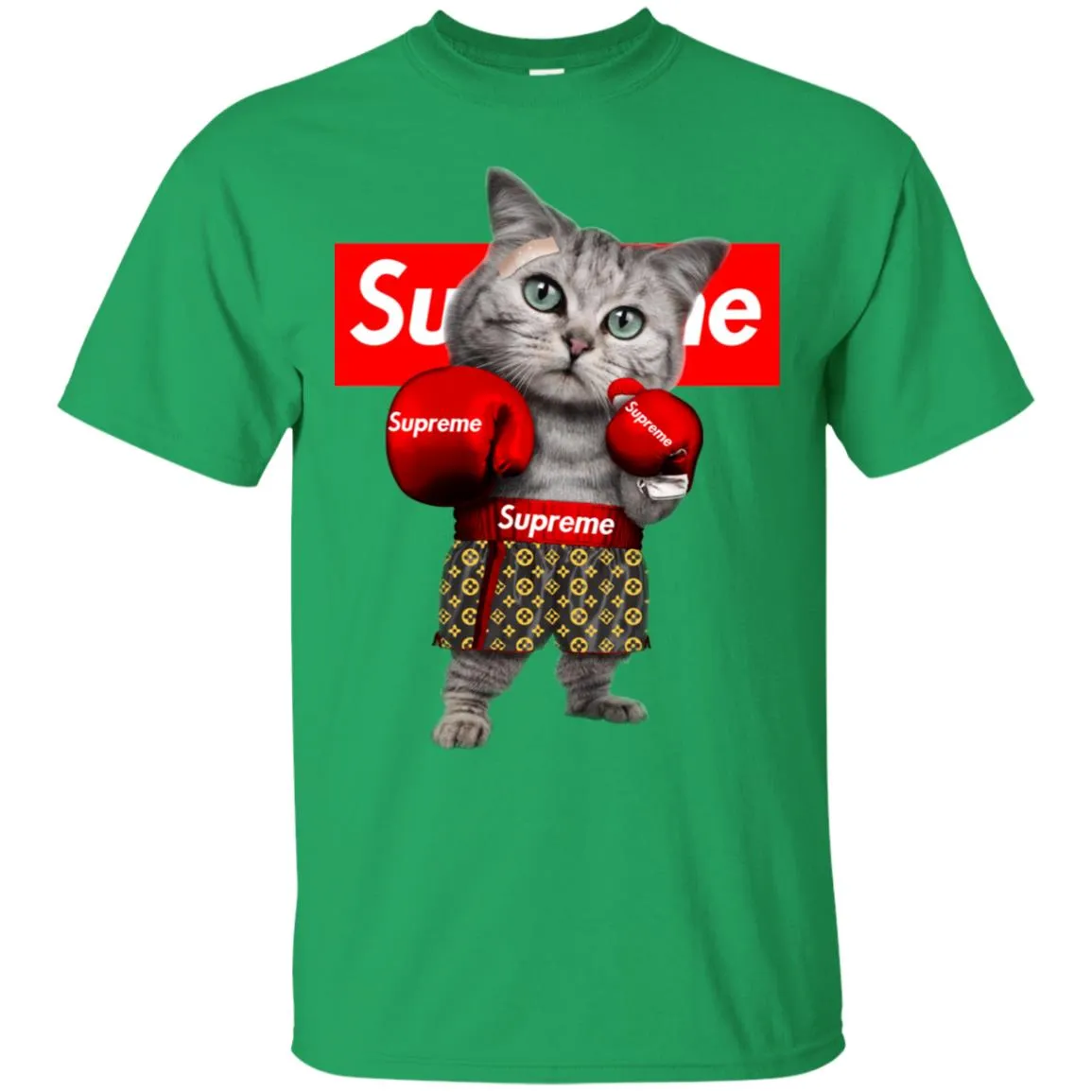 Supreme Boxing Cat Best Funny T-shirt Men Cotton T-Shirt