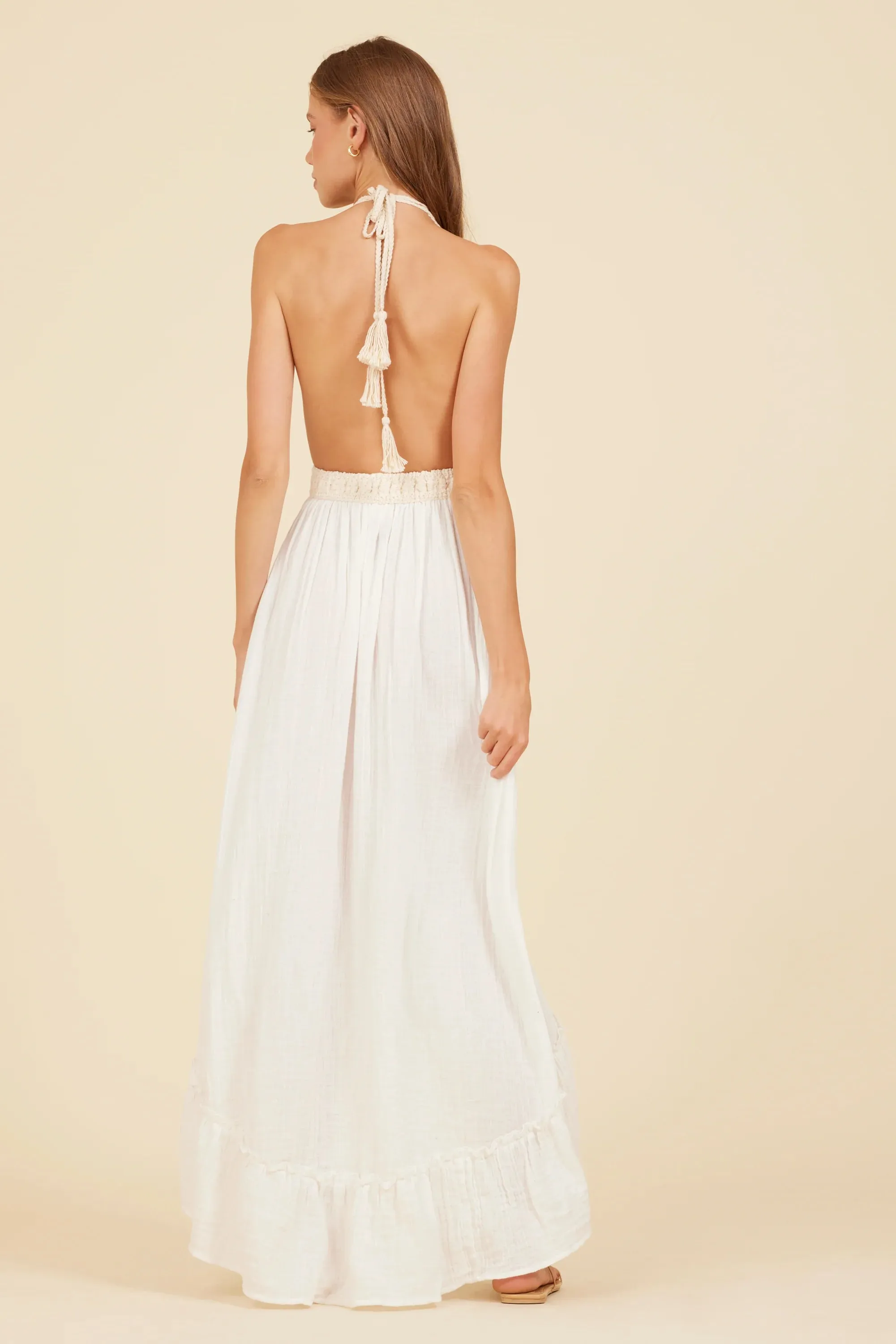 Surf Gypsy Gauze Embroidered Halter Maxi Dress