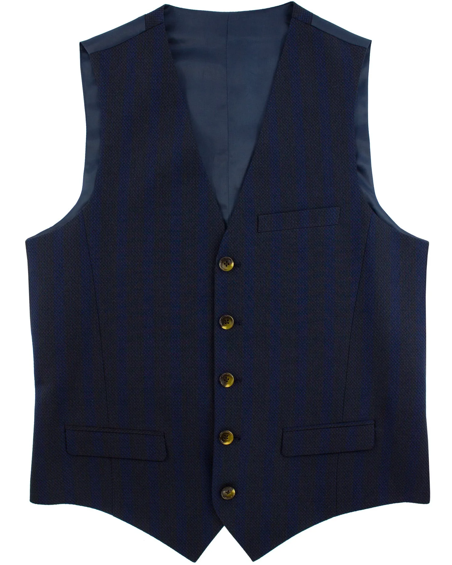 Textured Black and Blue Stripe Waistcoat