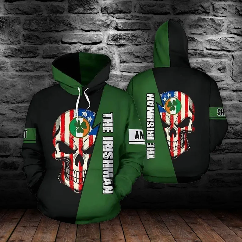 The Irishman Happy St. Patrick’s Day Skull 3D Allover Print Hoodie Zip Up Hoodie Gift For Friends Birthday FullSize S-5XL