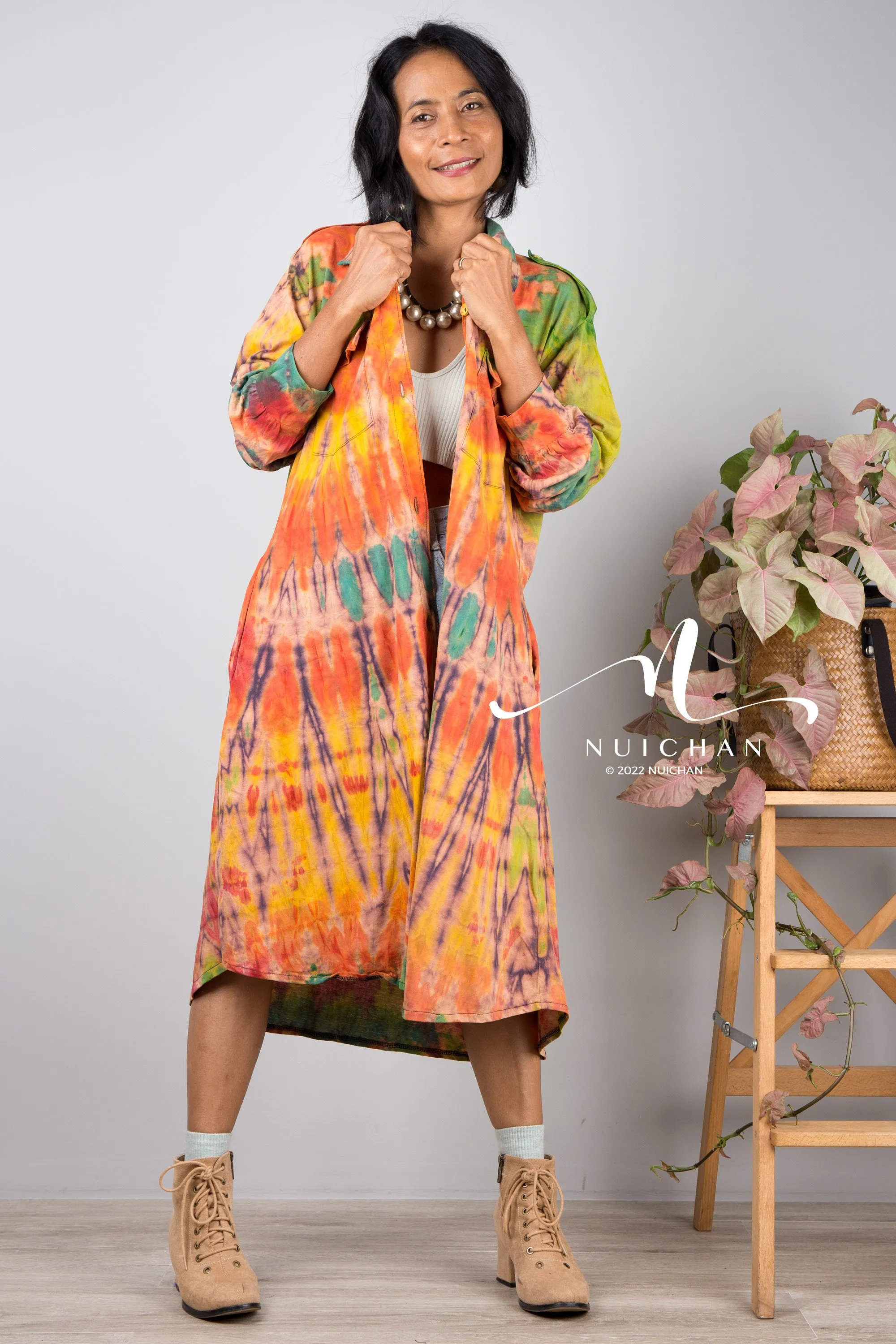 Tie dye hippie shirt dress