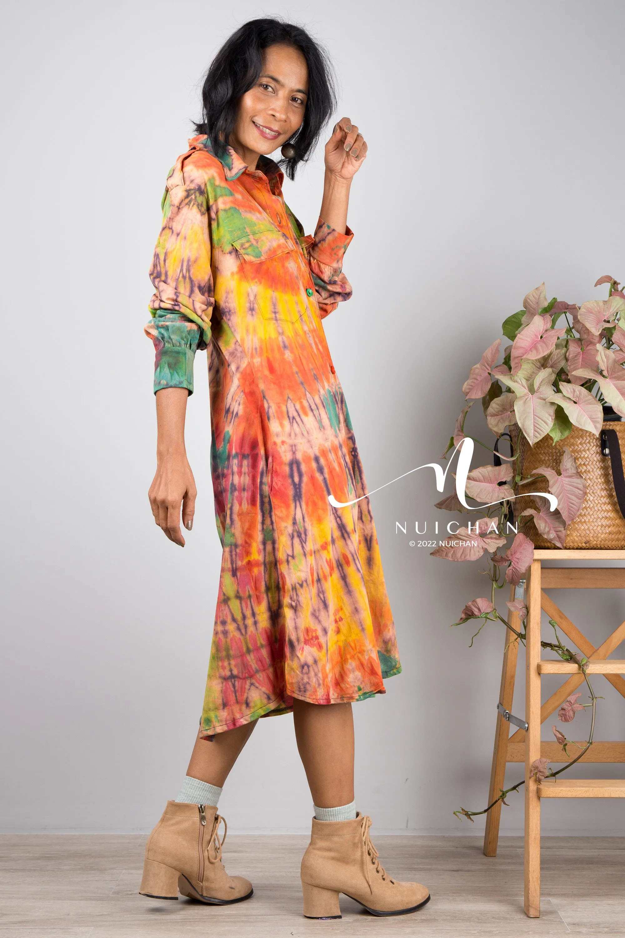 Tie dye hippie shirt dress