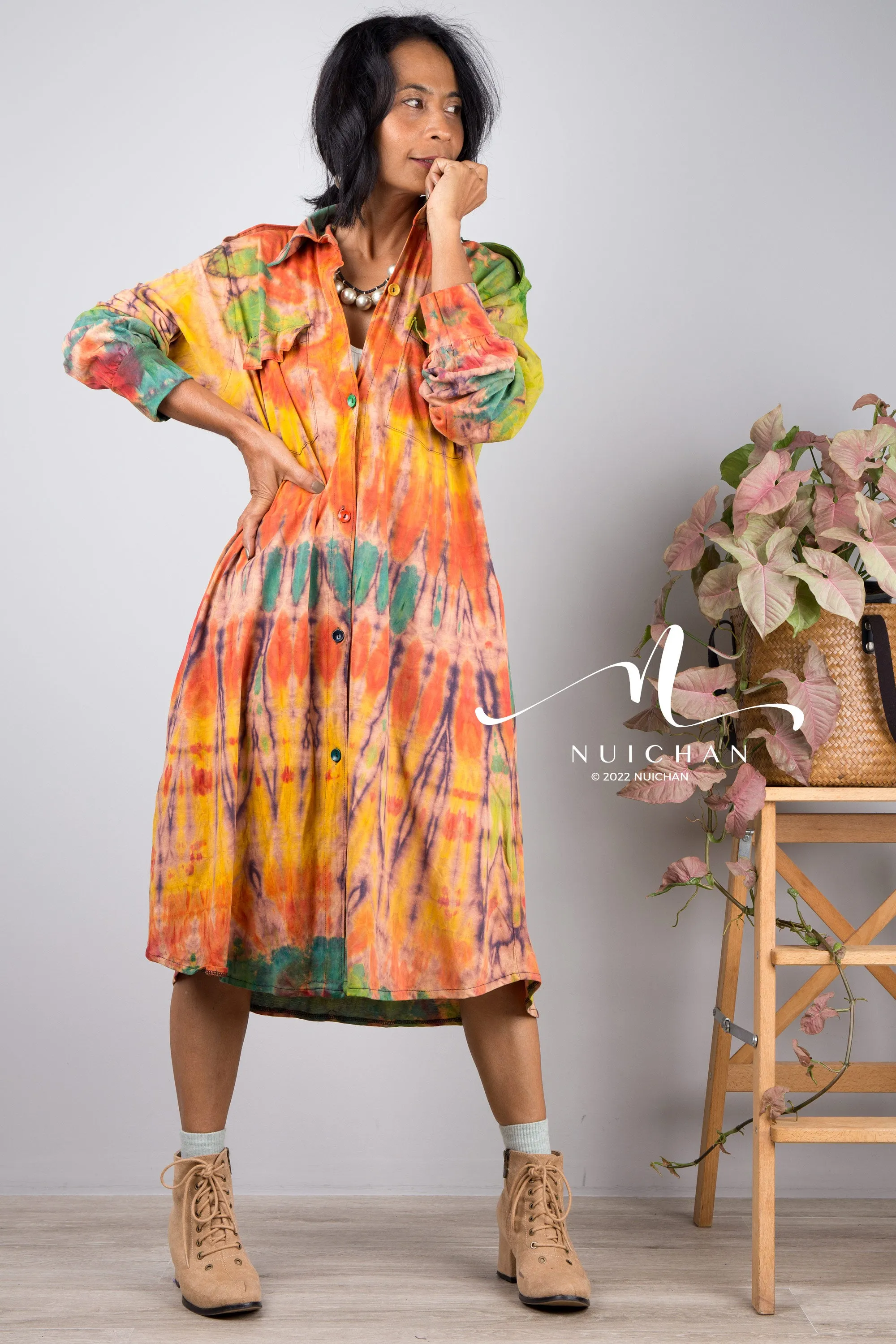 Tie dye hippie shirt dress