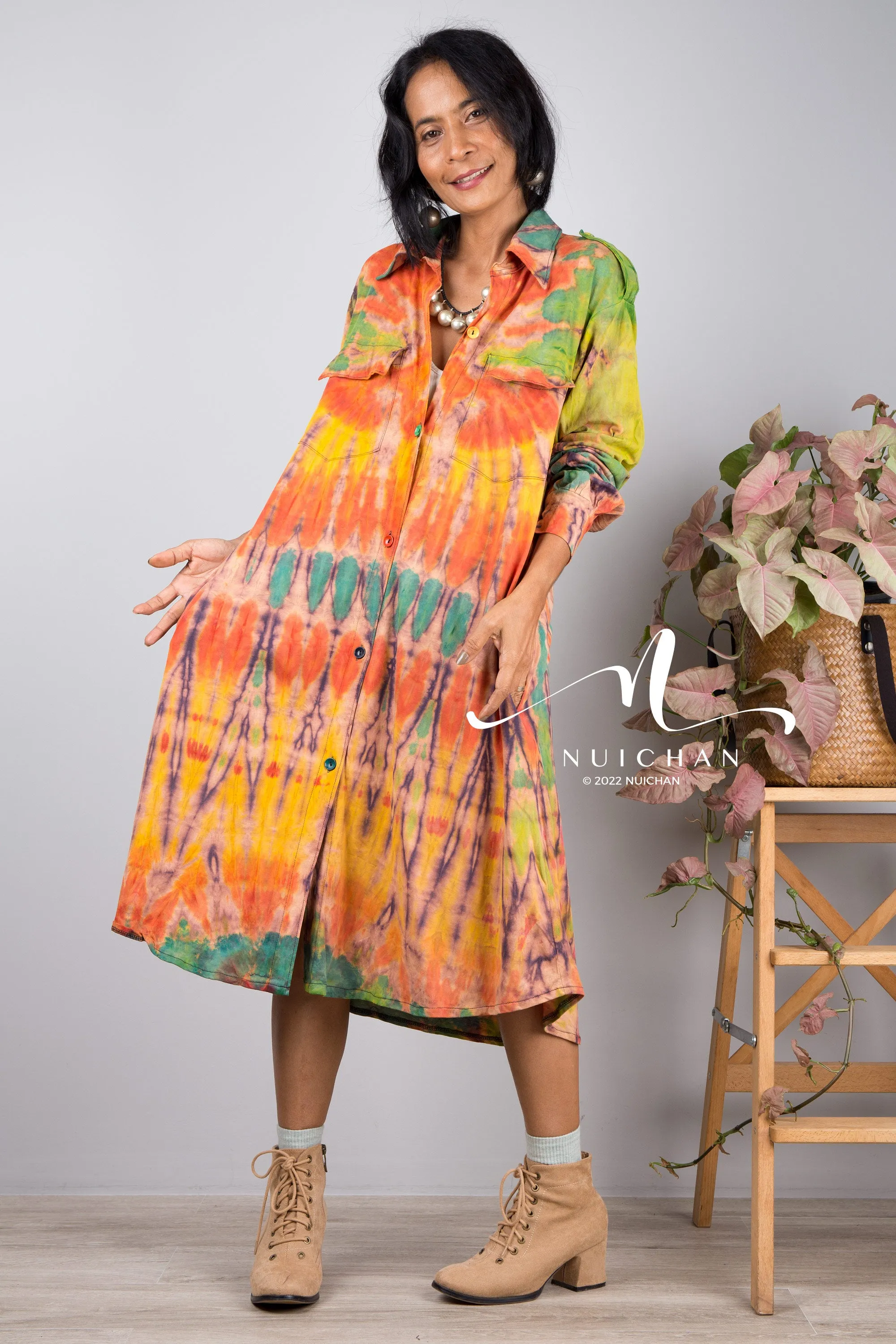 Tie dye hippie shirt dress