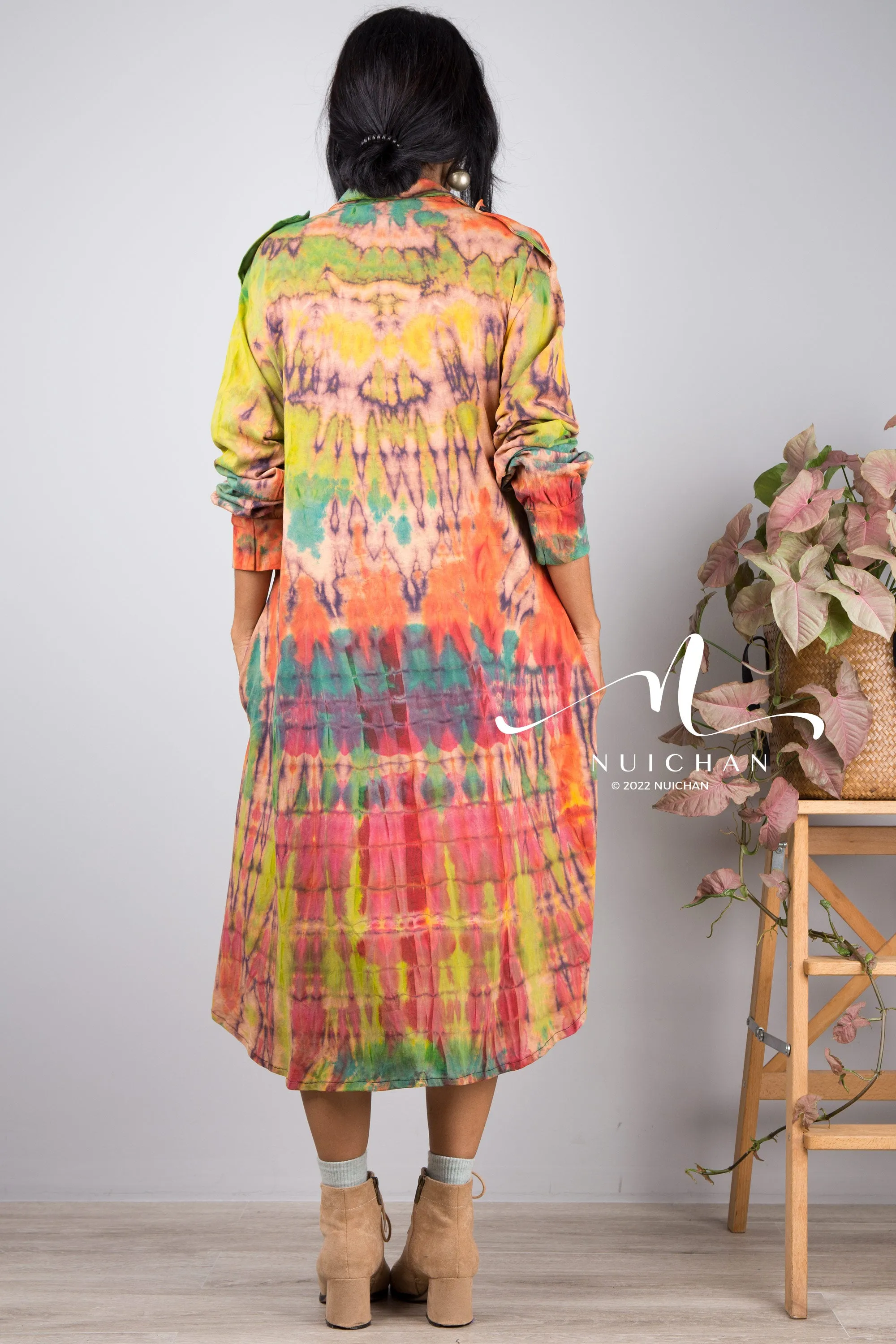 Tie dye hippie shirt dress