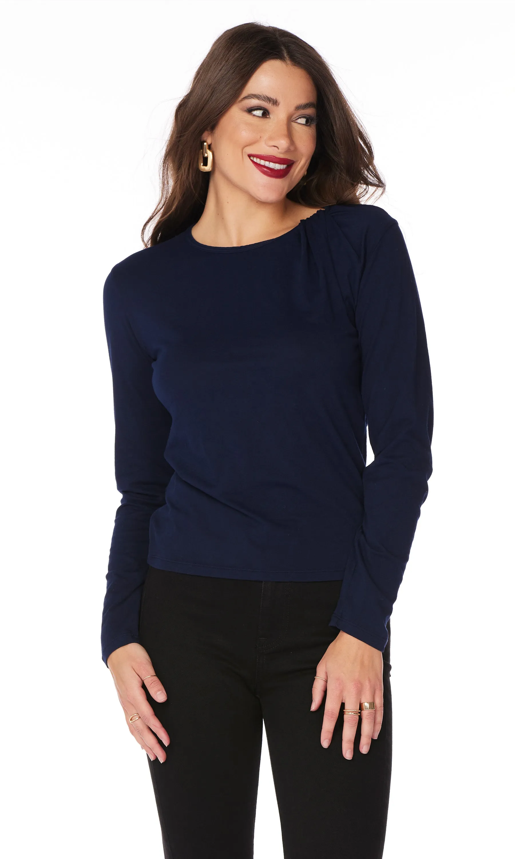 Twist Neck Long Sleeve Top by Bobi