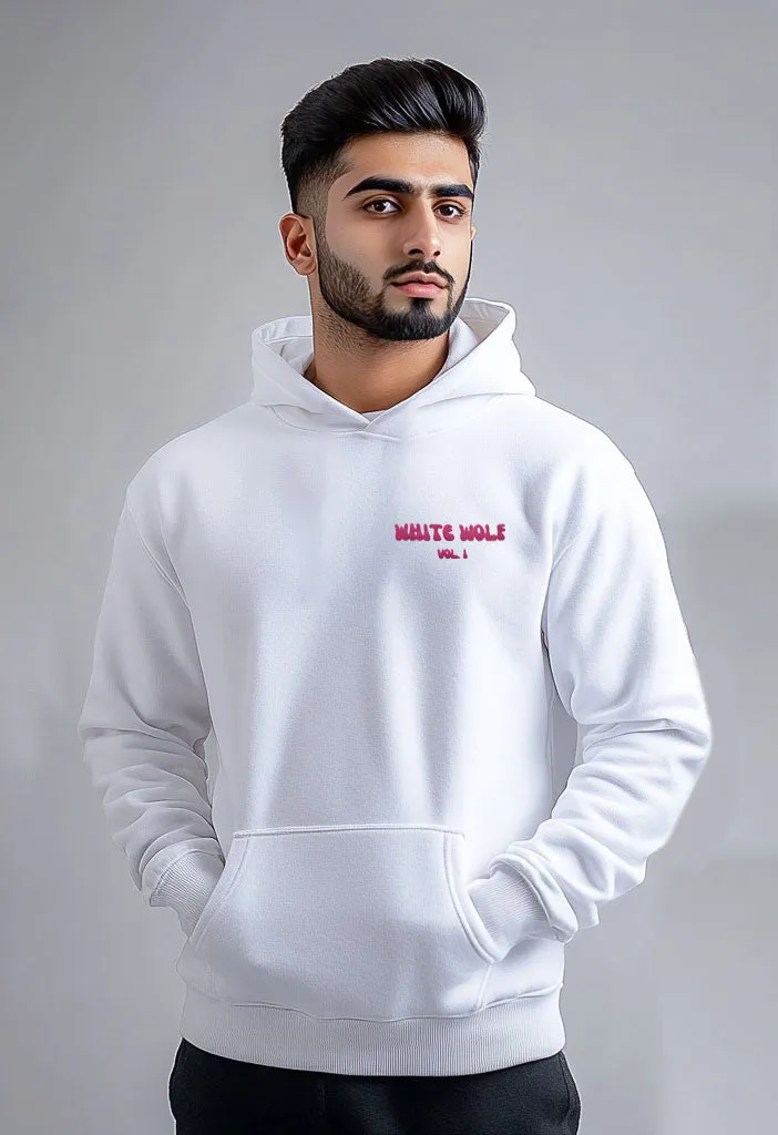 Unisex White Wolf Premium Fleece- Hoodie (White)