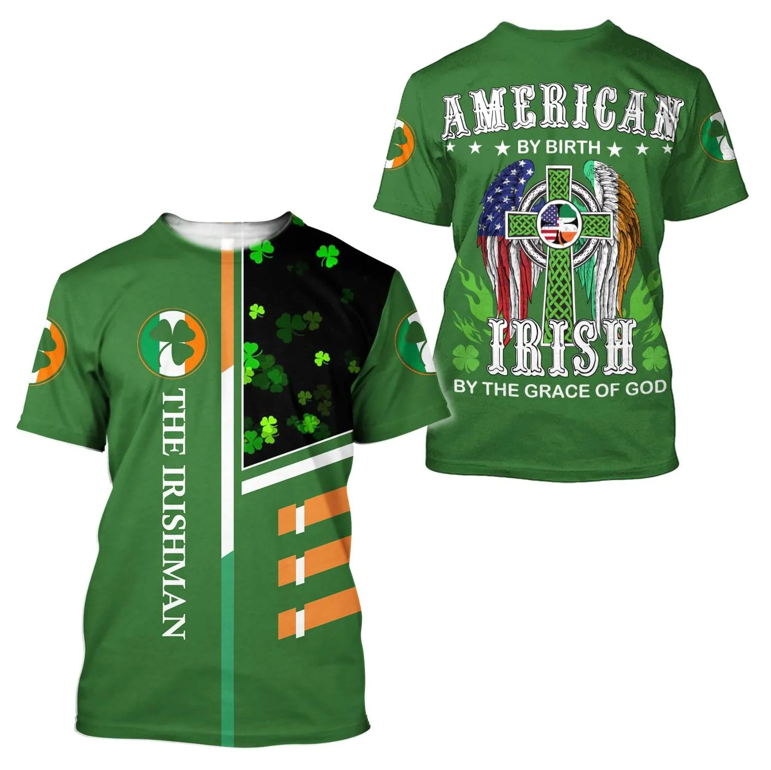 Vintage 90's American by Birth Irish By the Grace of God Ireland Irish Flag Clover Saint Patrick's Day Shirt