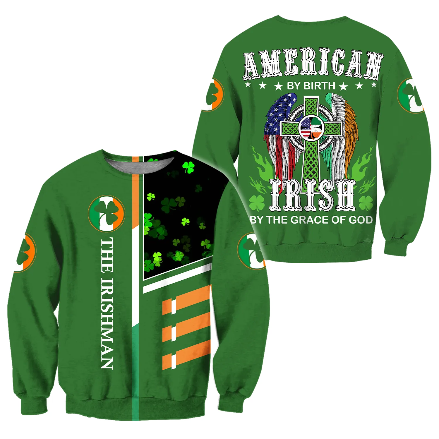 Vintage 90's American by Birth Irish By the Grace of God Ireland Irish Flag Clover Saint Patrick's Day Shirt