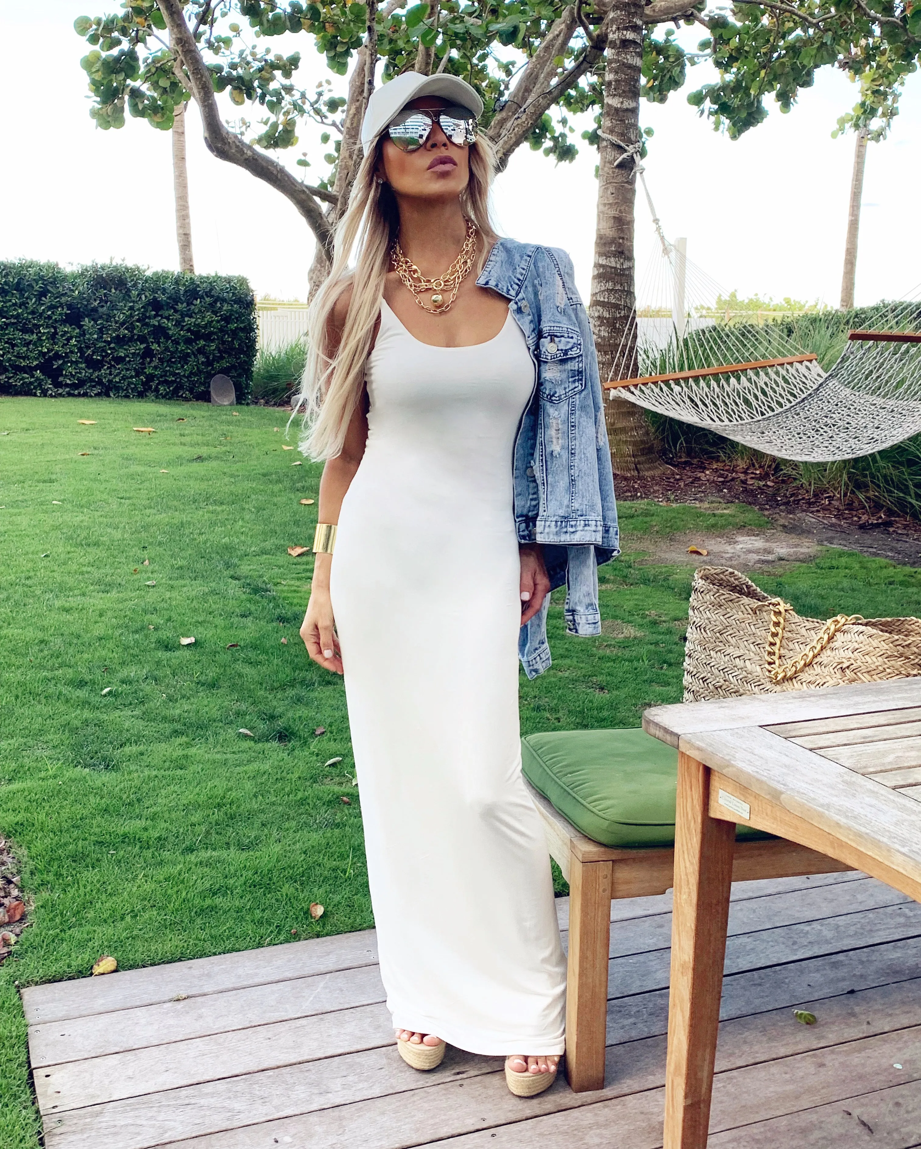 White Large Chain Link Strap Maxi Dress - The Cap D' Antibes