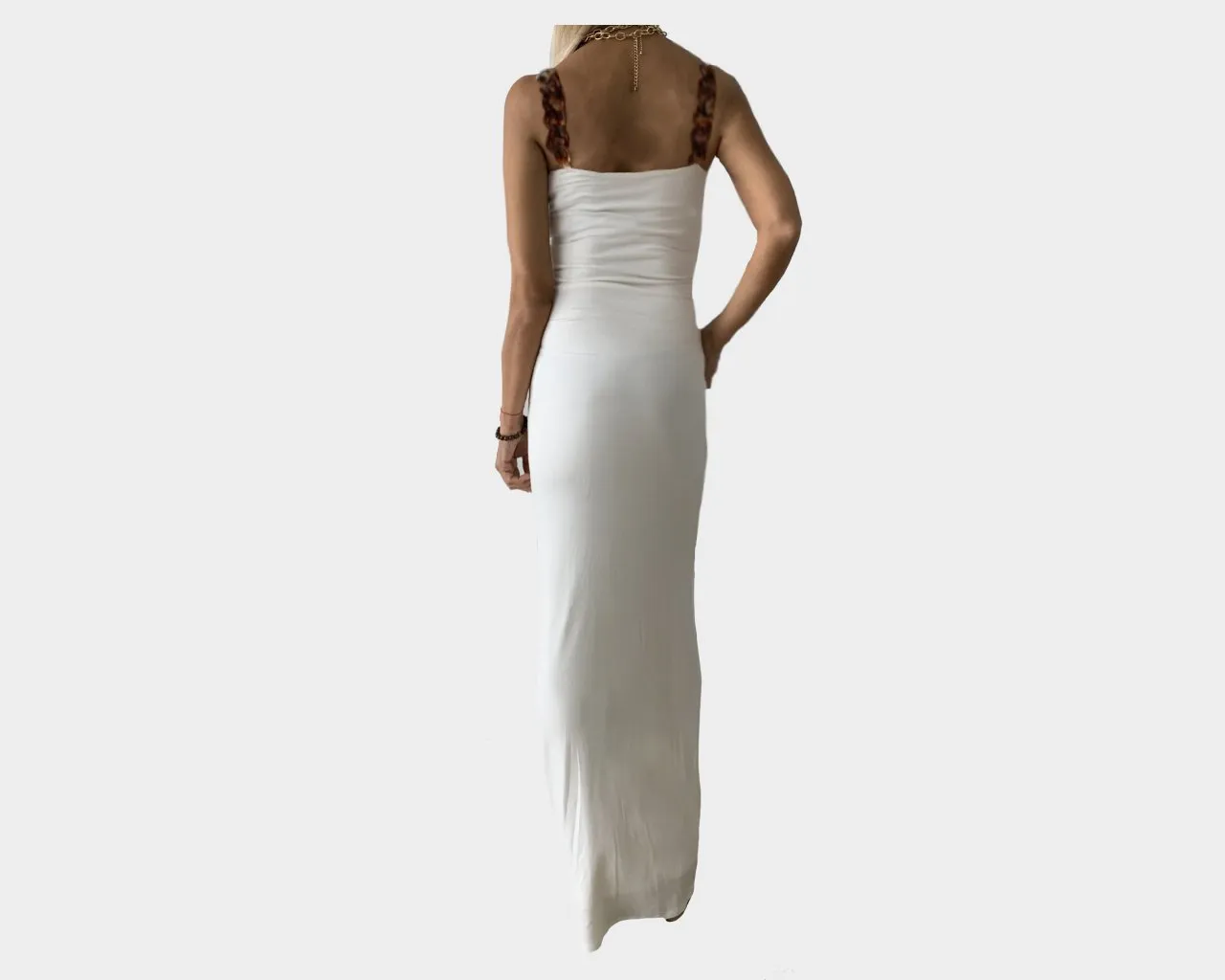 White Large Chain Link Strap Maxi Dress - The Cap D' Antibes