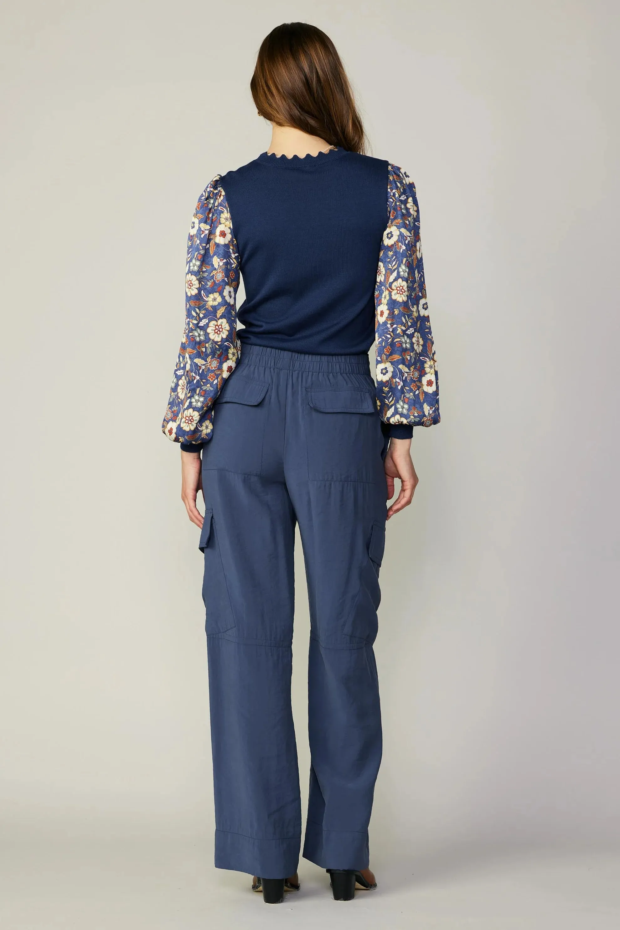 Wide Leg Cargo Navy Pants