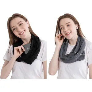 Women Infinity Loop Solid Color Jersey Scarf with Hidden Zipper Pocket