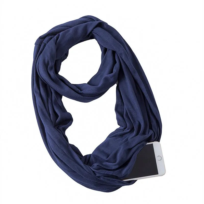 Women Infinity Loop Solid Color Jersey Scarf with Hidden Zipper Pocket