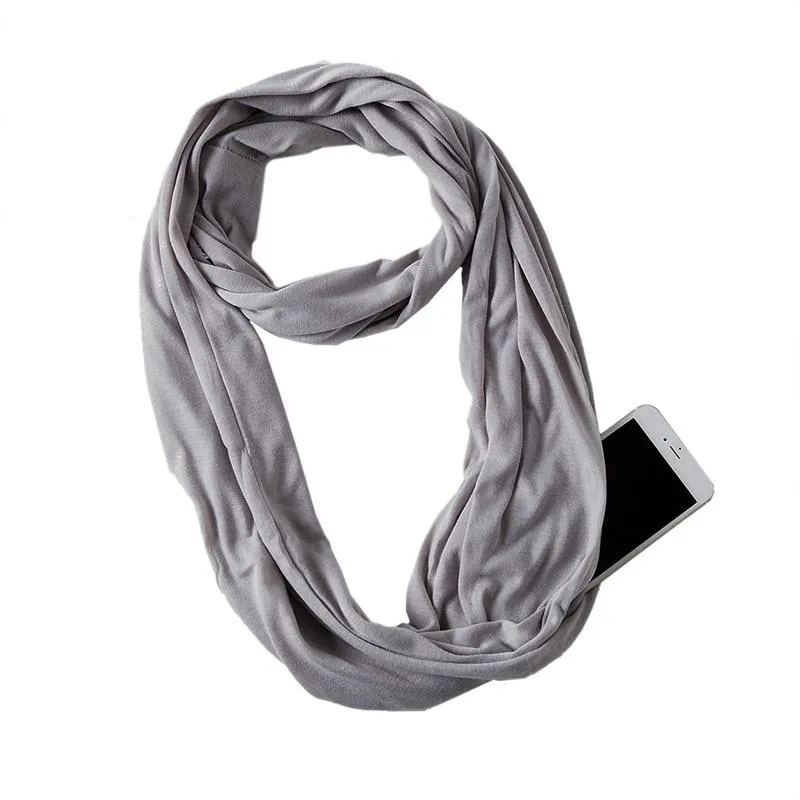 Women Infinity Loop Solid Color Jersey Scarf with Hidden Zipper Pocket