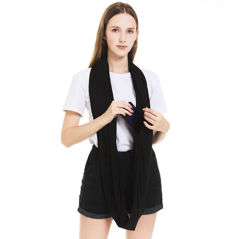 Women Infinity Loop Solid Color Jersey Scarf with Hidden Zipper Pocket