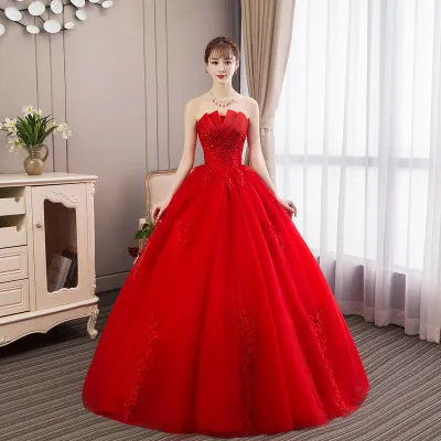 Women Stylish Flower Lace Decorated Long Ball Gown Wedding Dress - WWD82868