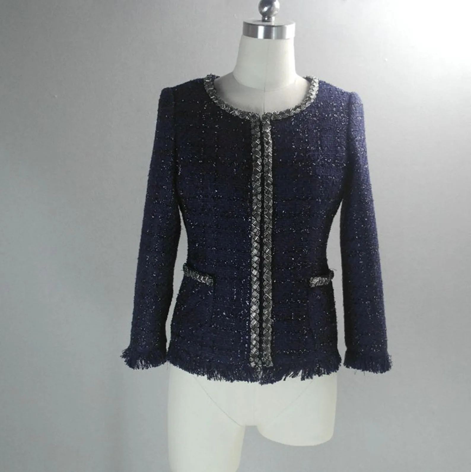 Women's Designer Inspired CUSTOM MADE Tassel Sparkle Tassel Tweed Jacket Coat Blazer