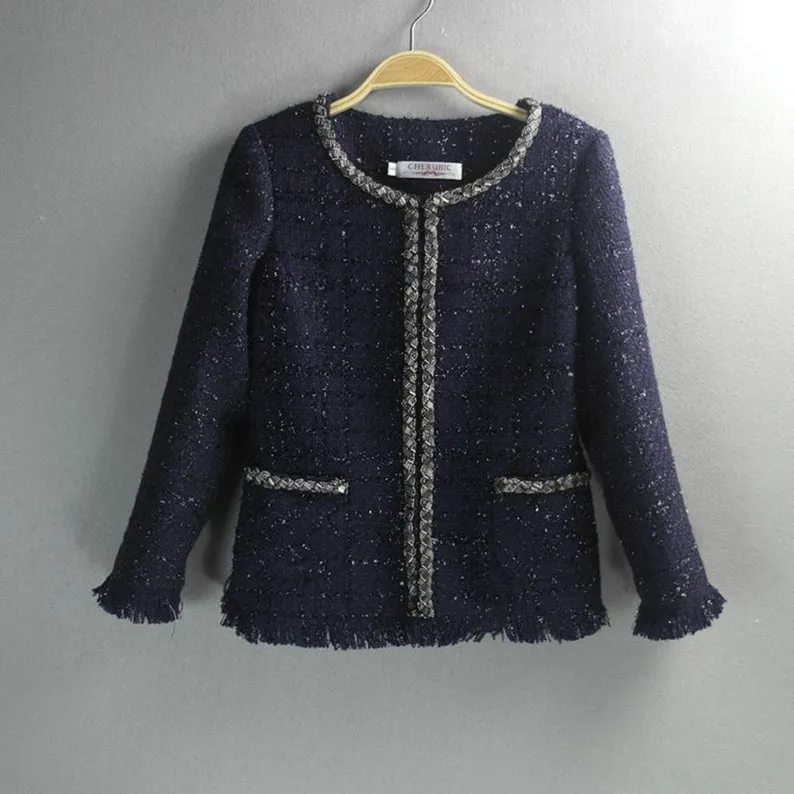 Women's Designer Inspired CUSTOM MADE Tassel Sparkle Tassel Tweed Jacket Coat Blazer