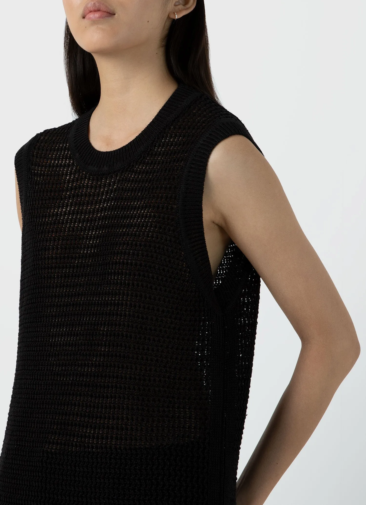 Women's Linen Mesh Dress in Black