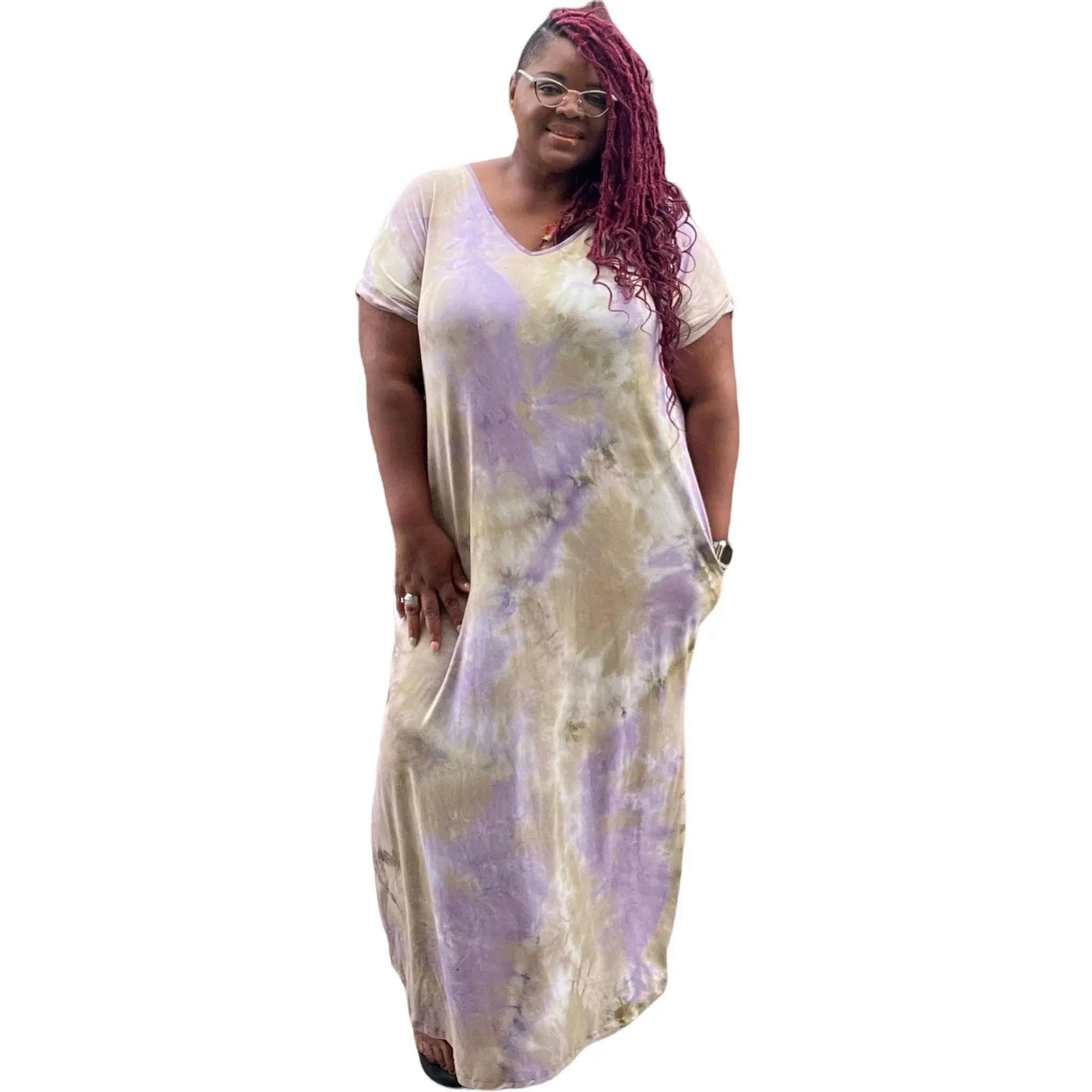 Women's Plus Size Lavender Tie Dye Tunic Maxi Dress