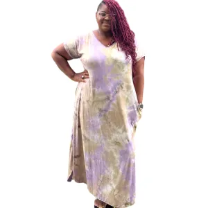 Women's Plus Size Lavender Tie Dye Tunic Maxi Dress