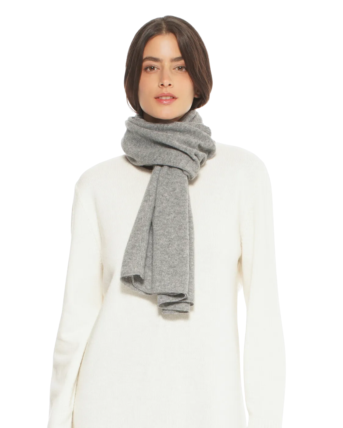 Womens's Pure Cashmere Plain Knit Scarf Medium Grey