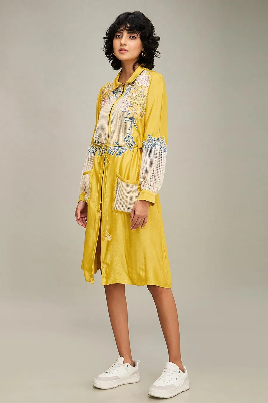 Yellow Zinnia Applique Long Dress